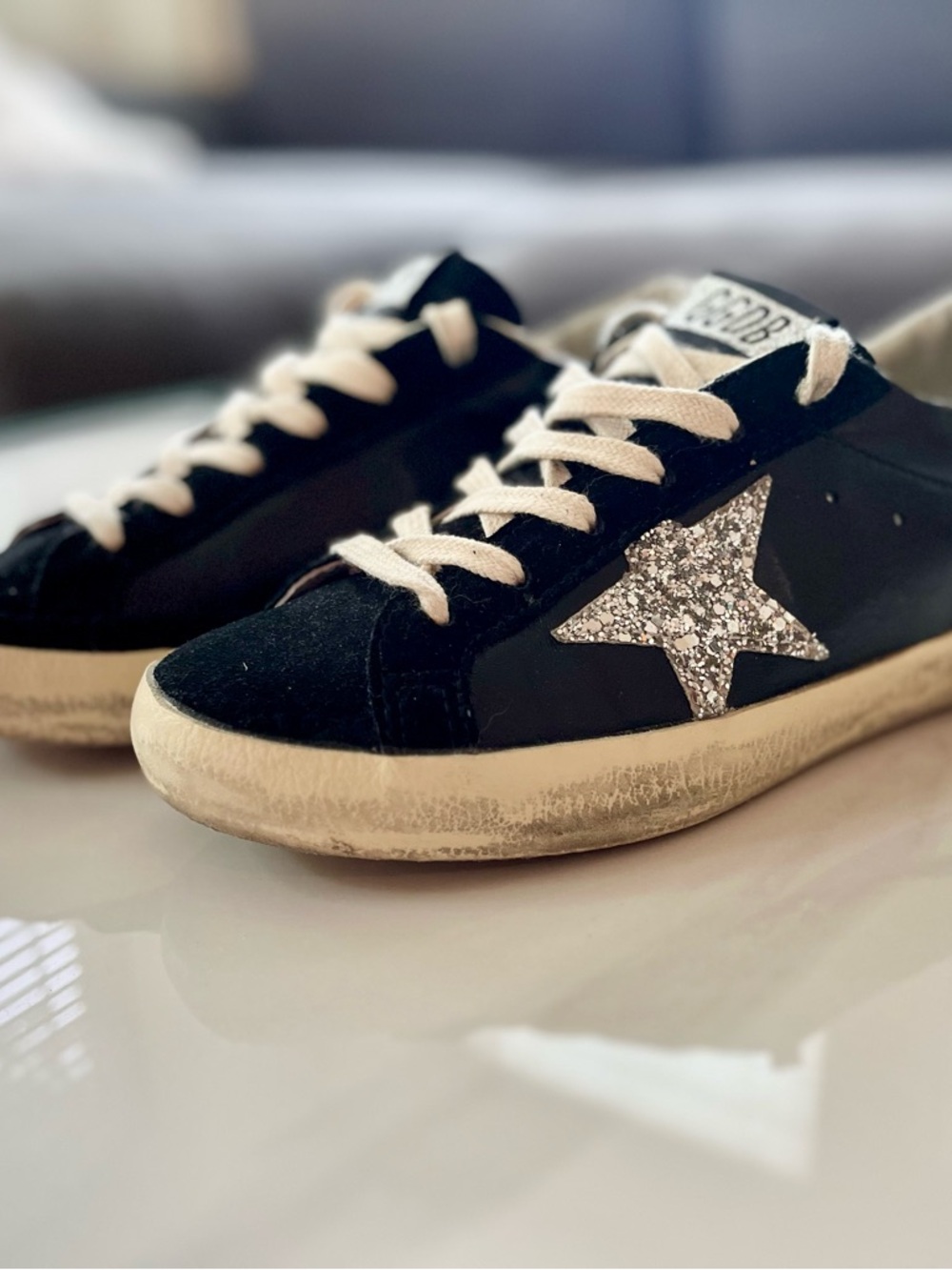 Golden Goose Super Star Classic sz:36/6 blk suede glitter